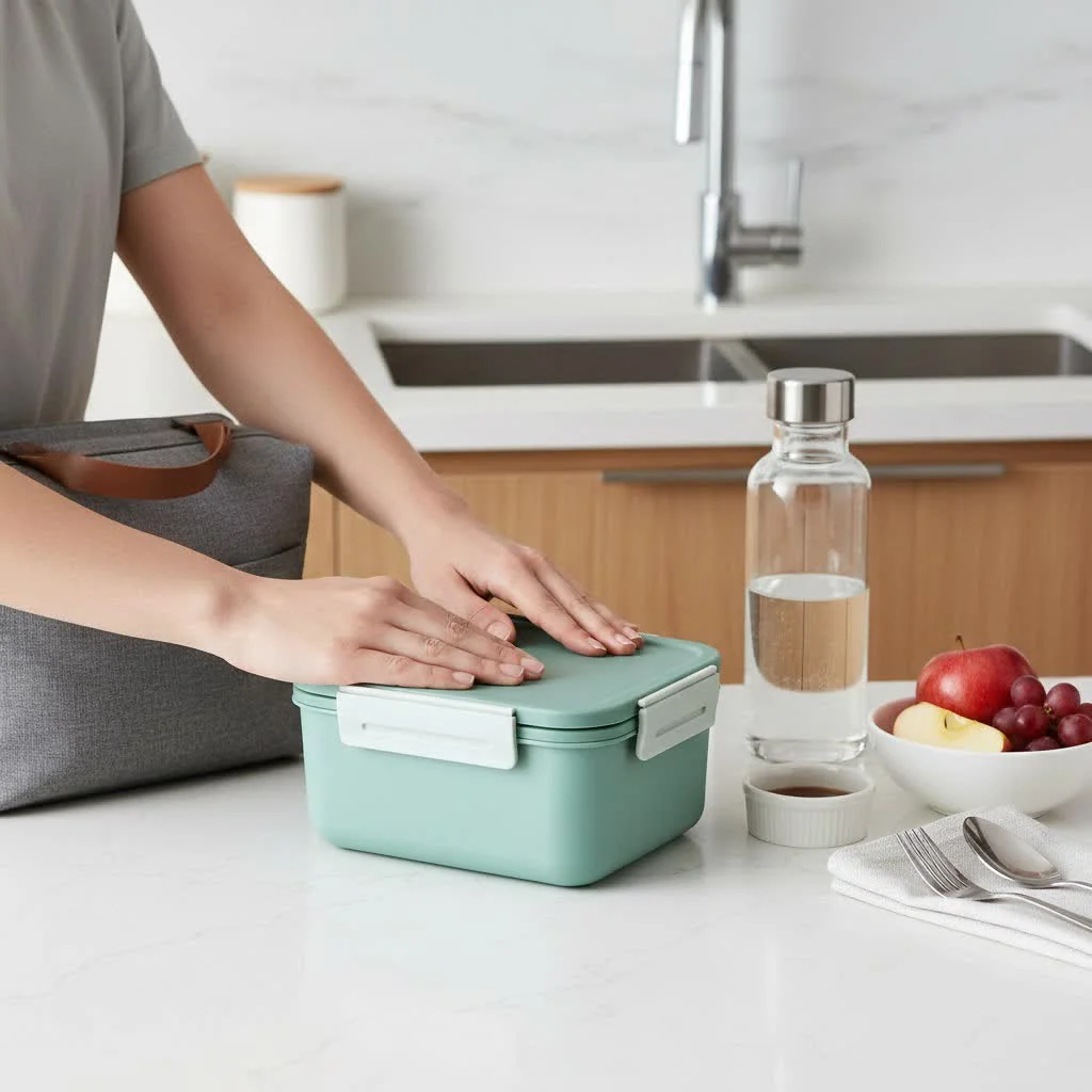 Classic green Stanley metal lunch box with a thermos
